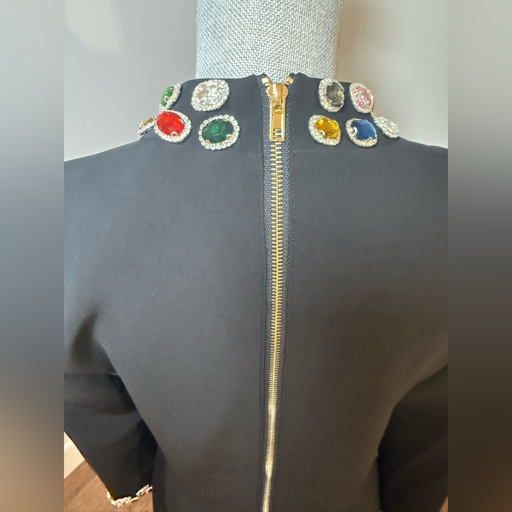 Black Embellished Pocket Shift Dress - Picture 6 of 14